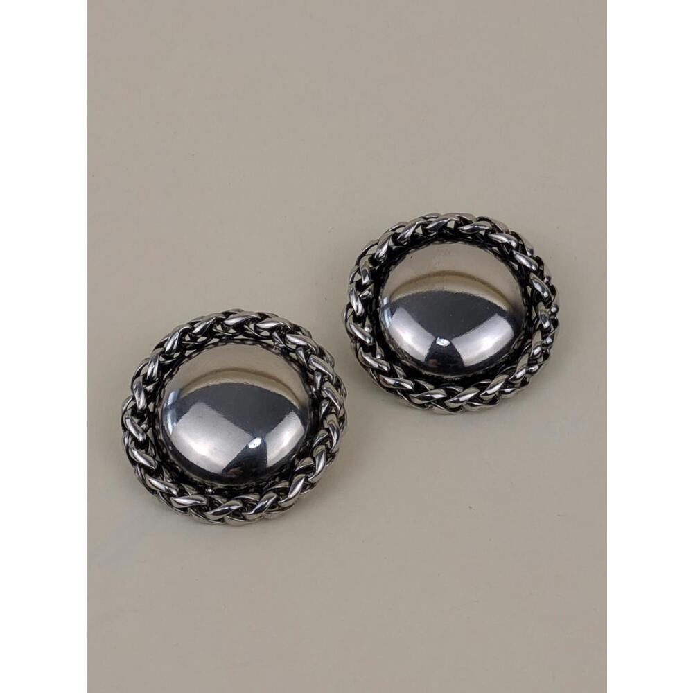 1980's silver plated dome mirror statement earrings